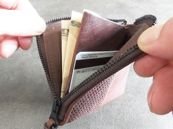 馬革　薄型の小さい財布です。Ｌファスナー小銭入れ。チョコ。　ミニ財布・コンパクト財布・ホース　レザー　 9枚目の画像