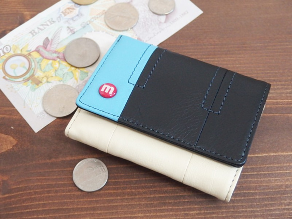 カラフル☆レザー☆コンパクト☆3折り☆財布☆ブラック☆ビタミンカラー☆小さい財布 2枚目の画像