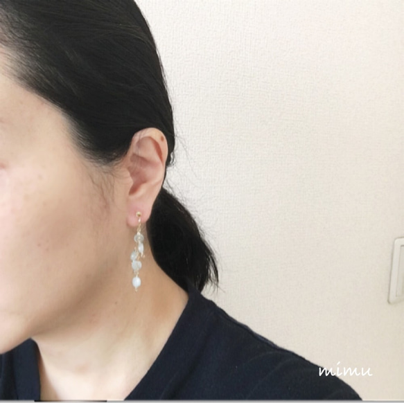 【3月誕生石】14kgf マダガスカル産アクアマリン×chain earring 4枚目の画像