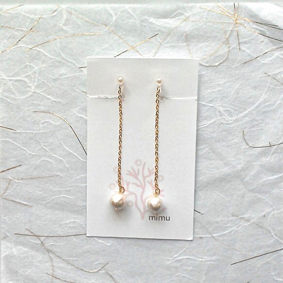 14kgf一粒cotton pearl chain earring[ノンホールピアス･ピアス] 1枚目の画像