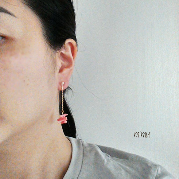 [3月誕生石]14kgf揺れるpink coral chain  earring [ピアス] 3枚目の画像