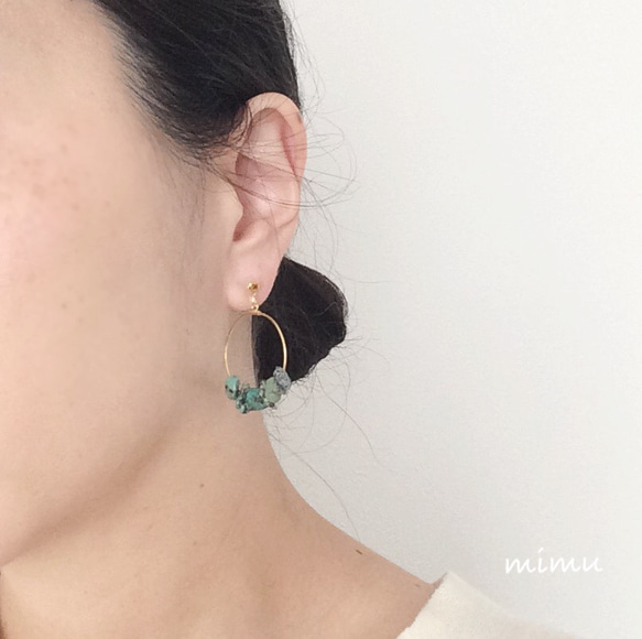 緑の味わいafrican turquoise hoop earring[ノンホールピアス・ピアス] 4枚目の画像