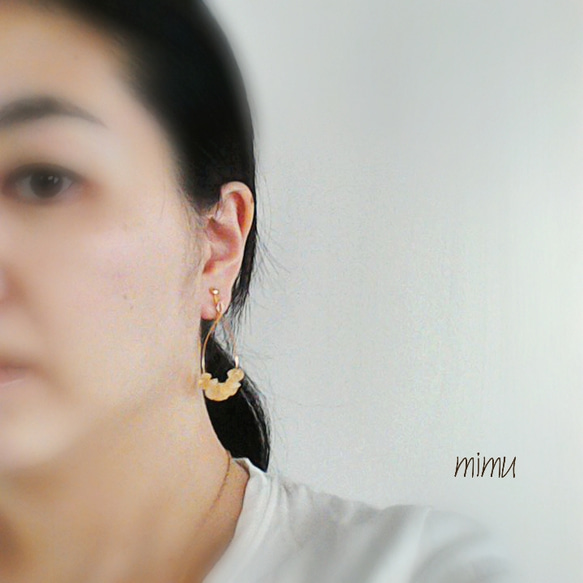 (再販)[11月誕生石] 18kgf キラキラ☆シトリン drop hoop earring[ピアス] 3枚目の画像