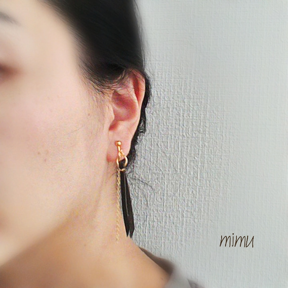 本革 & chain tassel earring[ノンホールピアス･ピアス] 3枚目の画像