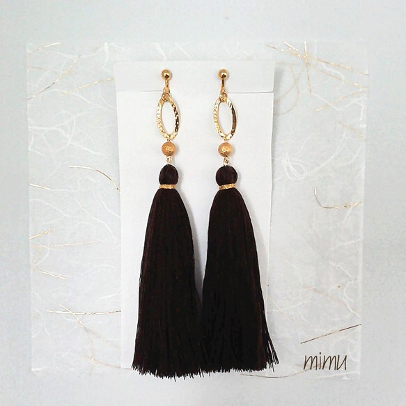 18kgf  gold×brown long tassel earring[ピアス] 1枚目の画像