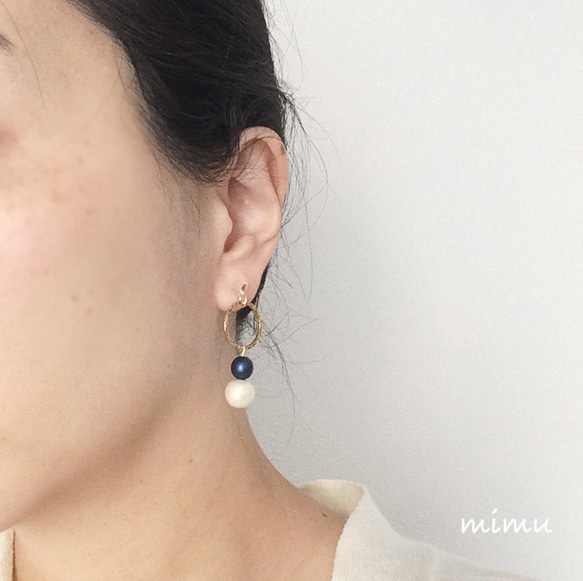 濃紺の華やかさnavy×gold cotton pearl earring [ピアス] 4枚目の画像