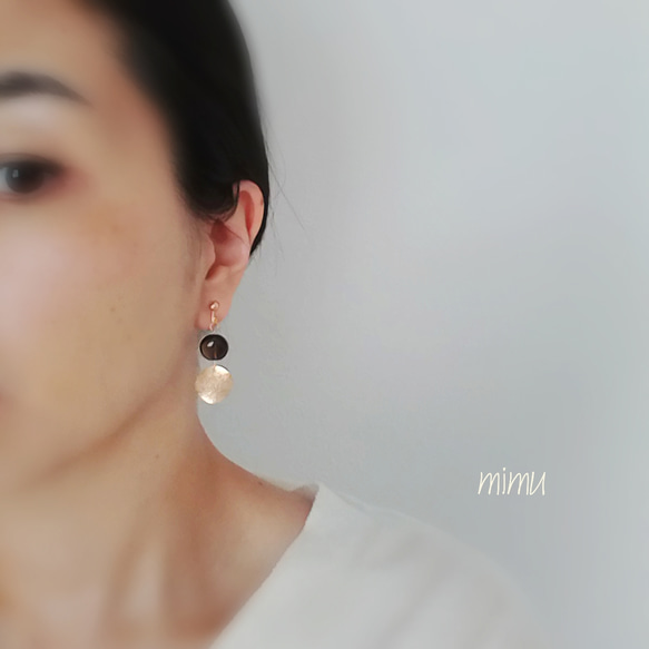 (再販)キレイな透明感☆スモーキークォーツ×stardust round wave earring[ピアス] 3枚目の画像