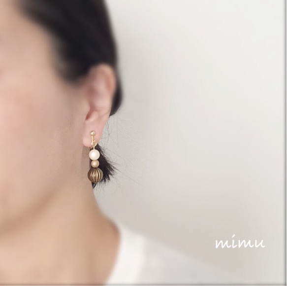 18kgf 3連cream×gold×brown earring[ピアス] 3枚目の画像