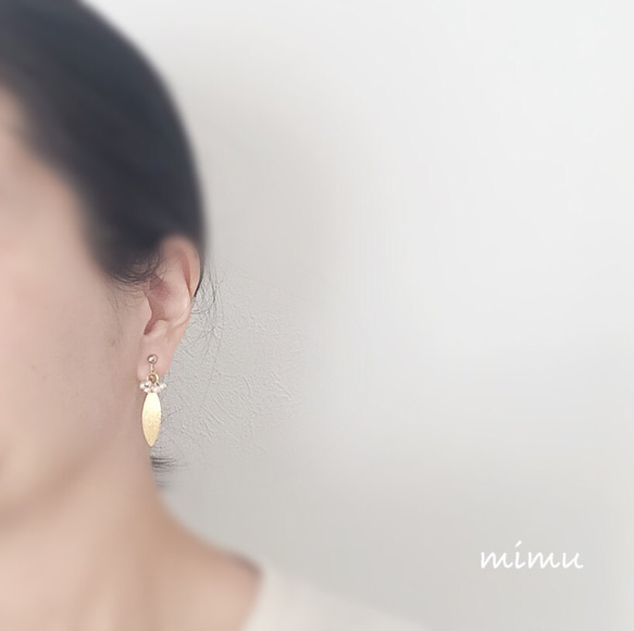 pearl × stardust leaf earring[ノンホールピアス･ピアス] 3枚目の画像