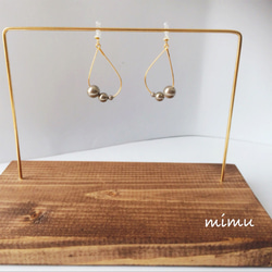 チャコールグレー☆pearl×drop hoop earring[ピアス] 2枚目の画像