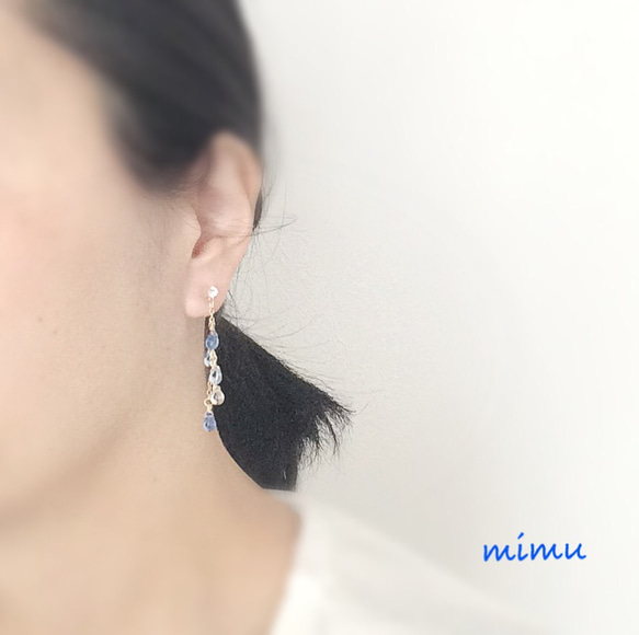 青色グラデーション☆チェコガラス×chain earring[ノンホールピアス･ピアス] 3枚目の画像