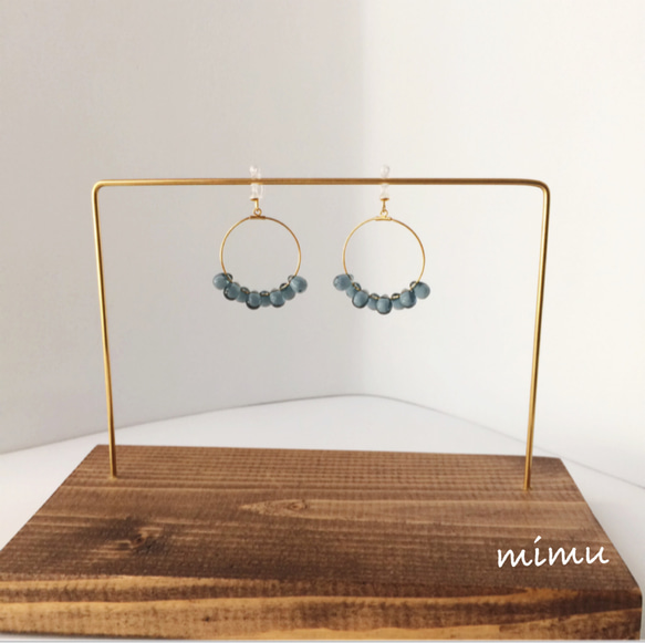 月夜の輝き☆blue black×hoop earring[ノンホールピアス･ピアス] 2枚目の画像