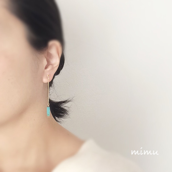 14kgf turquoise×chain earring[ノンホールピアス・ピアス] 4枚目の画像