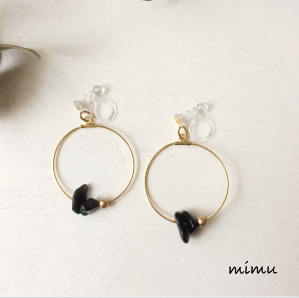 [1月誕生石]オニキス×gold hoop earring[ピアス] 1枚目の画像