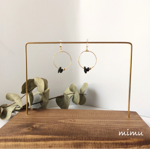 [1月誕生石]オニキス×gold hoop earring[ピアス] 2枚目の画像