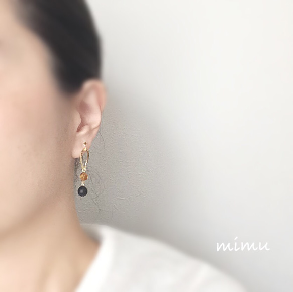 トパーズの華やかさ☆gold×topaz×black earring[ノンホールピアス・ピアス] 3枚目の画像