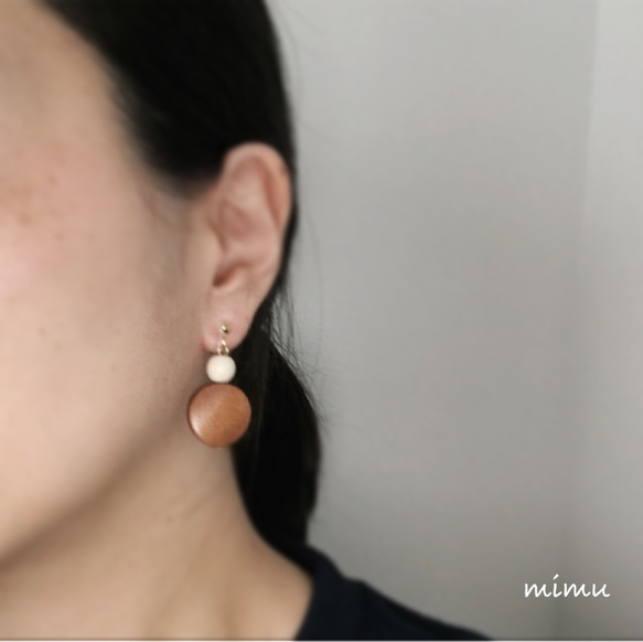 まろやかなブラウン色☆wood earring[ノンホールピアス・ピアス] 4枚目の画像