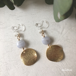 14kgf ブルーレースアゲート×stardust round wave earring [ノンホールピアス・ピアス] 1枚目の画像