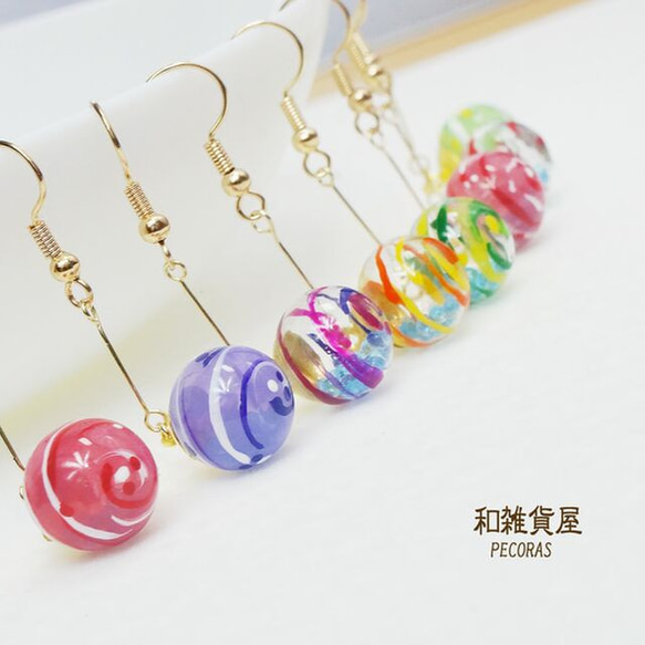 揺れる金魚鉢と蓄光風鈴とヨーヨーの和風ピアス イヤリング(初夏