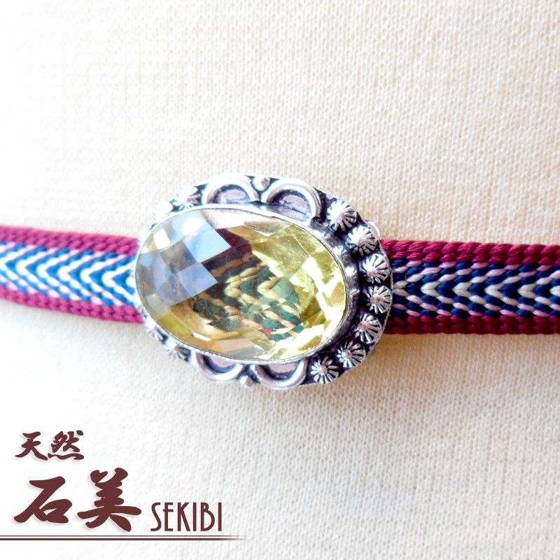[石美 SEKIBI] レモンクォーツ 銀細工 帯留め