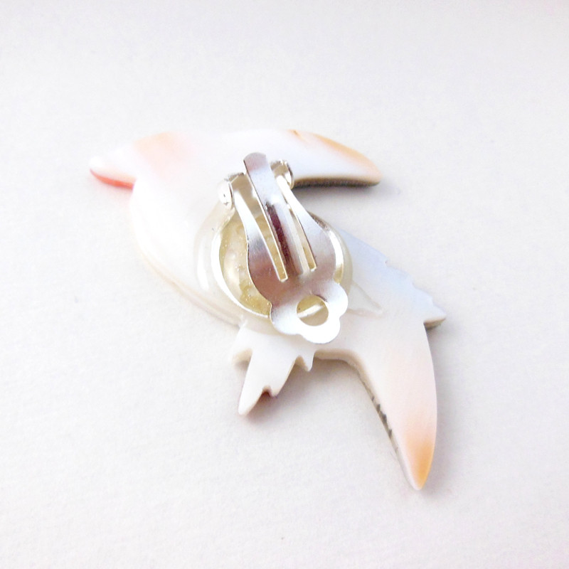 螺鈿細工 天然 白蝶貝＆レインボーアバロンシェル トロピカルバード 帯留め