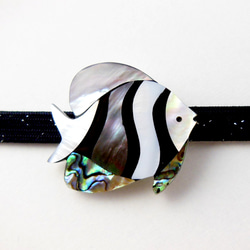 螺鈿細工 天然 白蝶貝＆レインボーアバロンシェル トロピカルフィッシュ お魚 帯留め 4枚目の画像