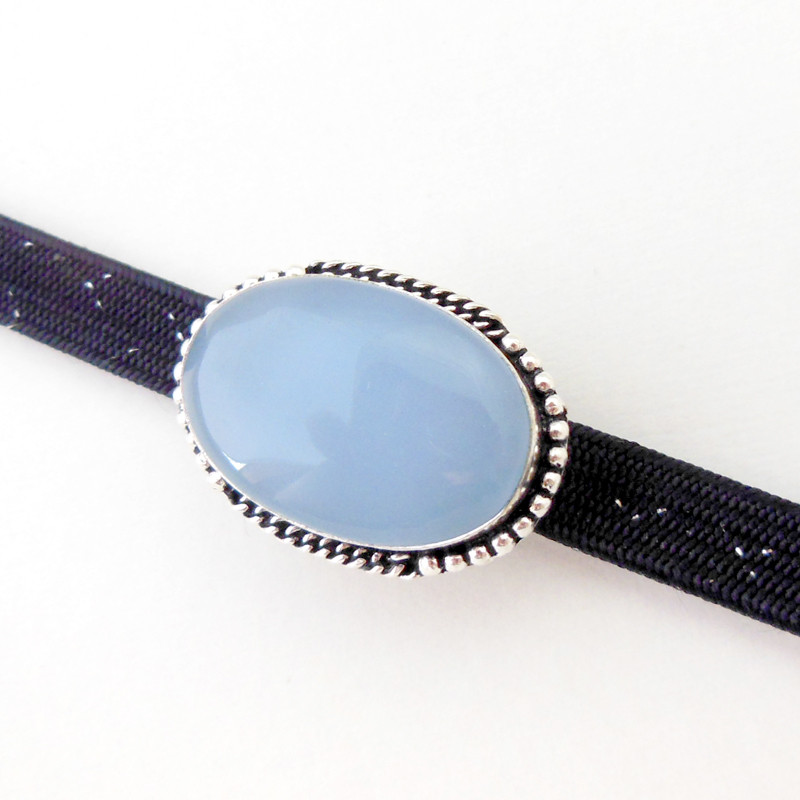 [石美 SEKIBI] ブルーカルセドニー 銀細工 帯留め 6,408円