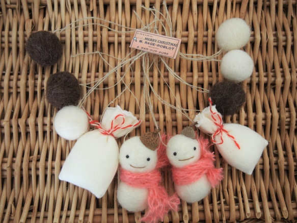 オーナメント set 羊毛フェルト 雪だるま フェルトボール 10点