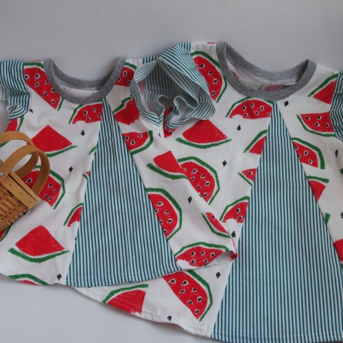 子供服 女の子 フリル カットソー スイカ 夏 120cm 子供服 Maro洋裁  
