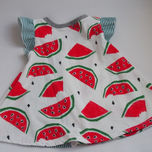 子供服 女の子 フリル カットソー スイカ 夏 120cm 子供服 Maro洋裁  