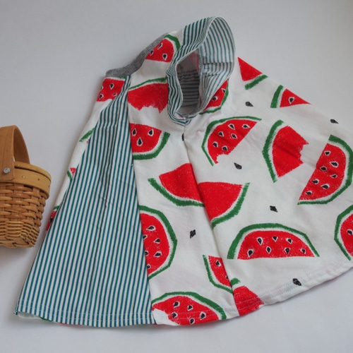 子供服 女の子 フリル カットソー スイカ 夏 120cm 子供服 Maro洋裁  