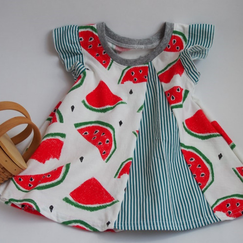 子供服 女の子 フリル カットソー スイカ 夏 120cm 子供服 Maro洋裁  