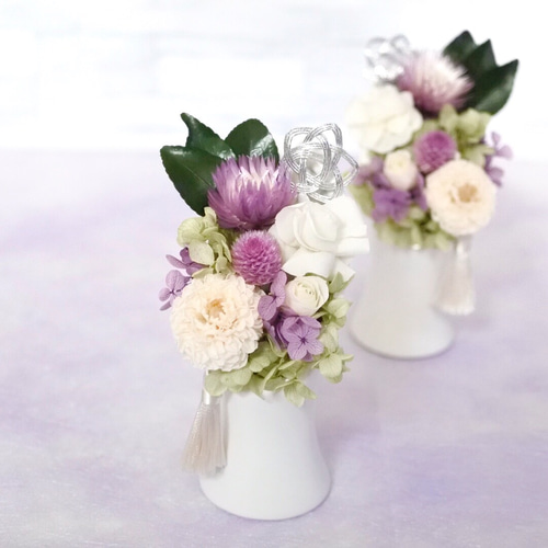 仏花 造花アレンジ 白薔薇&紫のお花