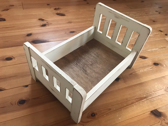 ニューボーンフォト   撮影用雑貨   木箱   ベッド   アンティーク風   縦40cm（内寸）タイプ 2枚目の画像