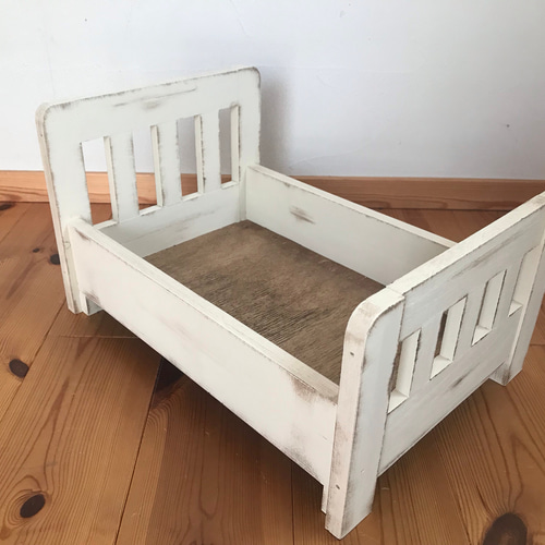 ニューボーンフォト 撮影用雑貨 木箱 ベッド アンティーク風 縦40cm