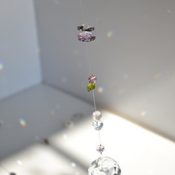 桜色のサンキャッチャー＊ガラス30mm花とハートのスワロフスキーpink*ローズクウォーツ 1枚目の画像