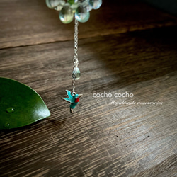 Aqua green drops & HummingBird〈ロングイヤーカフ〉アクアグリーンの雫とハチドリ 2枚目の画像
