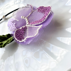 チュール刺繍・花の精のヘアゴム 【purple】 2枚目の画像