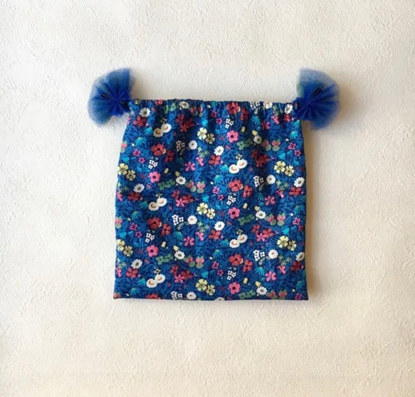 春色リバティの巾着ポーチbig【blue】 4枚目の画像