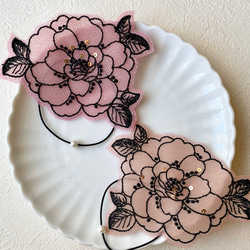 チュール刺繍・薔薇の精のヘアゴム 【rose pink】 3枚目の画像