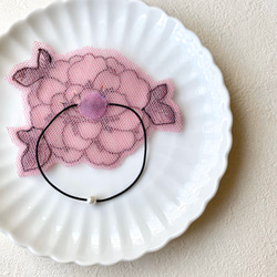 チュール刺繍・薔薇の精のヘアゴム 【rose pink】 4枚目の画像