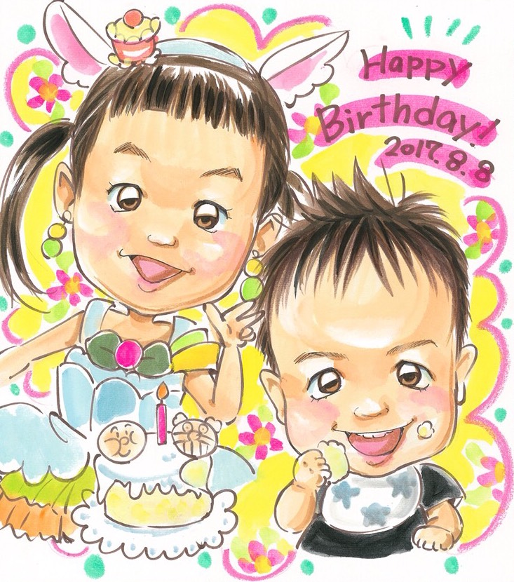 似顔絵 色紙2名様 送料無料！ イラスト Mamibun 通販 5290494
