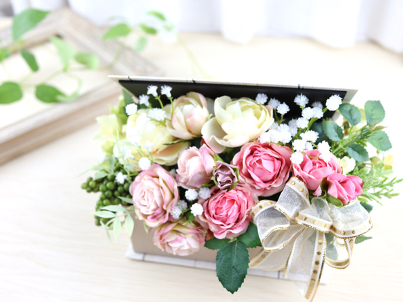 アーティフィシャルフラワー フォトフレーム対応ボックスアレンジ