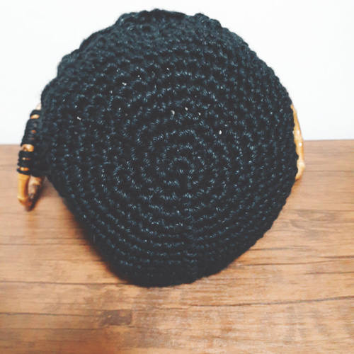 あさひもバッグ 松編み黒 バンブーハンドル かごバッグ hana-happy