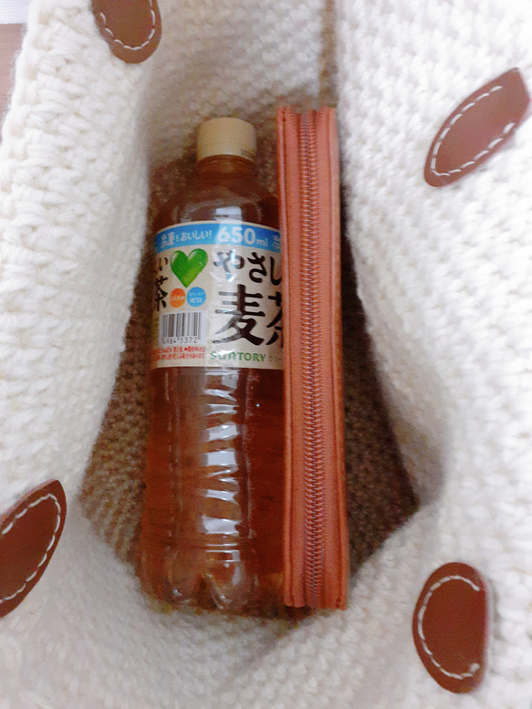 麻ひも×ウルグアイウール模様編みの合成皮持ち手バッグホワイトミルク 5枚目の画像