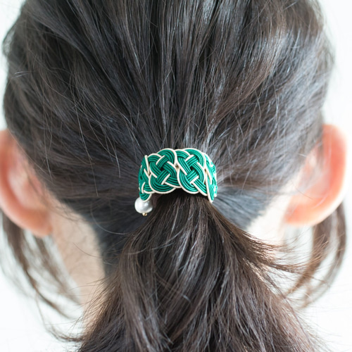 連続あわじ結びのポニーフック[グリーン] その他ヘアアクセサリー