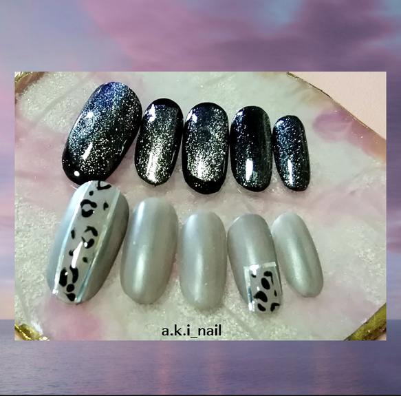 No472/ジェルネイルチップ☆付け爪〜マグネット×グレーマット加工  