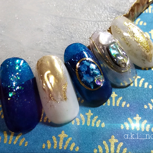 No597/ジェルネイルチップ☆付け爪~インディゴブルー