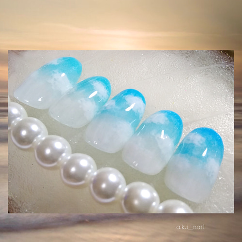 No612/ジェルネイルチップ☆付け爪~青空ネイル☆夏ネイル ネイルチップ