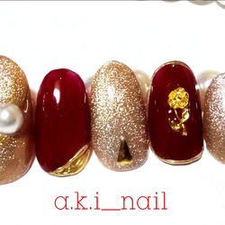 No643ジェルネイルチップ☆付け爪〜マグネット×ボルドー 薔薇